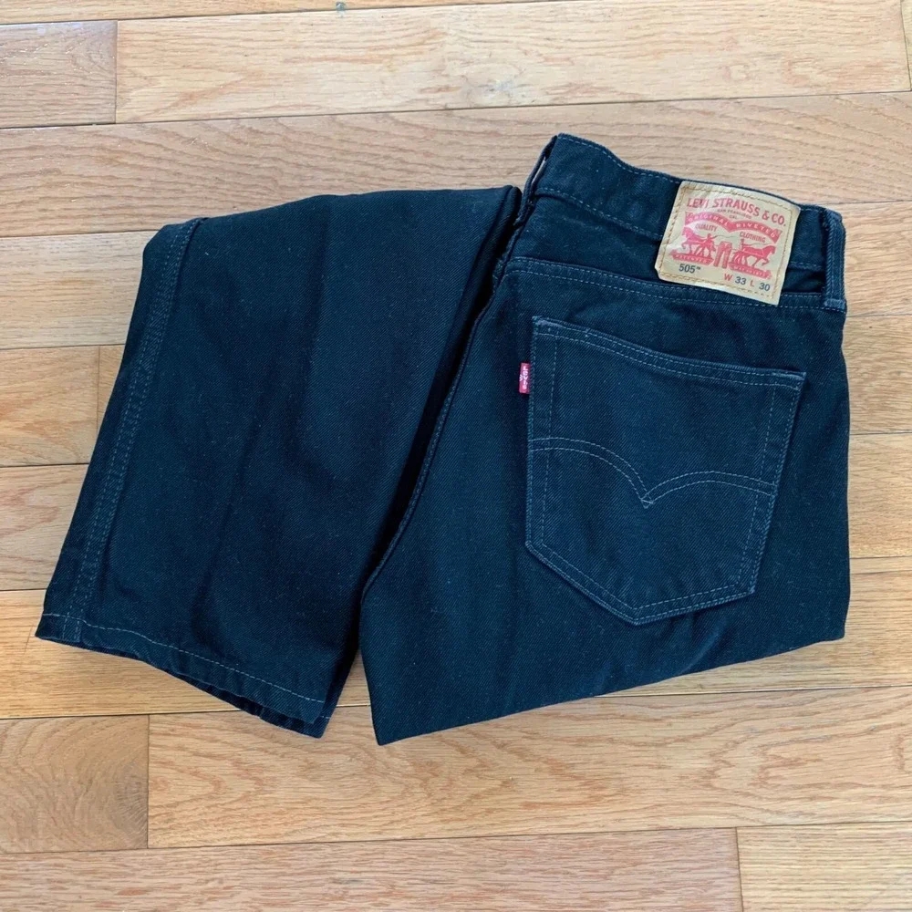 Levis 505‎ Jeans Mens 33x30 Black Denim Regular Straight Leg